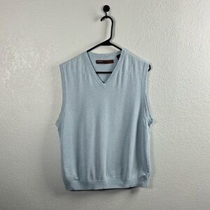 Perry Ellis Men’s Y2K V-Neck Light Blue Sweater Vest Vintage Sz L Cotton Blend